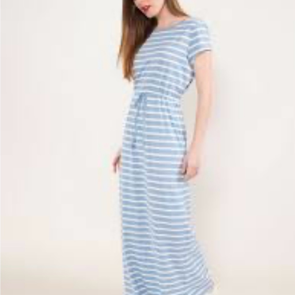 Reborn J Light Blue & White Striped Maxi Dress